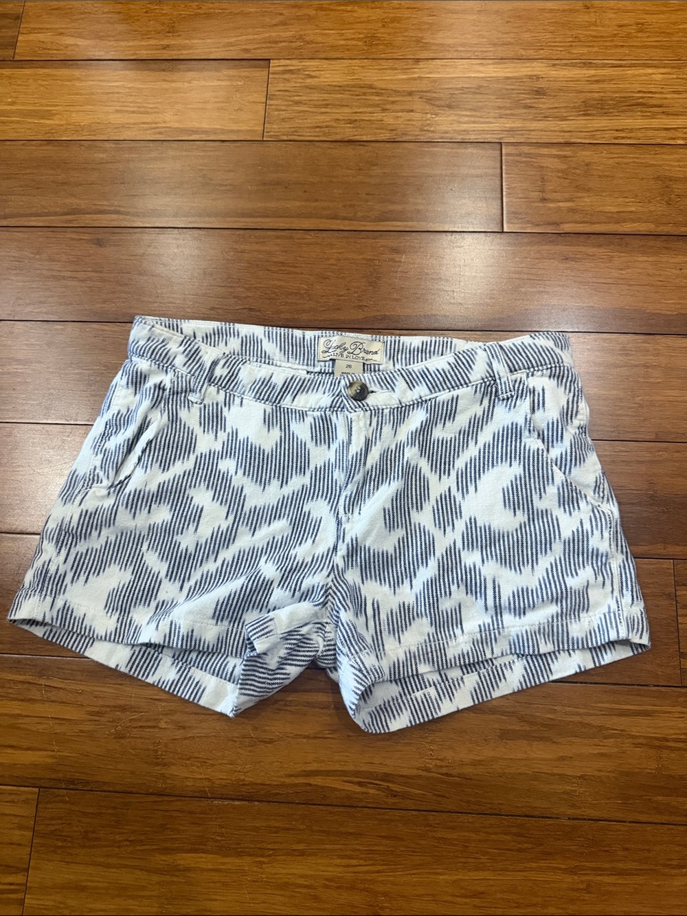 Lucky Brand White and Navy Patterned Jean Shorts